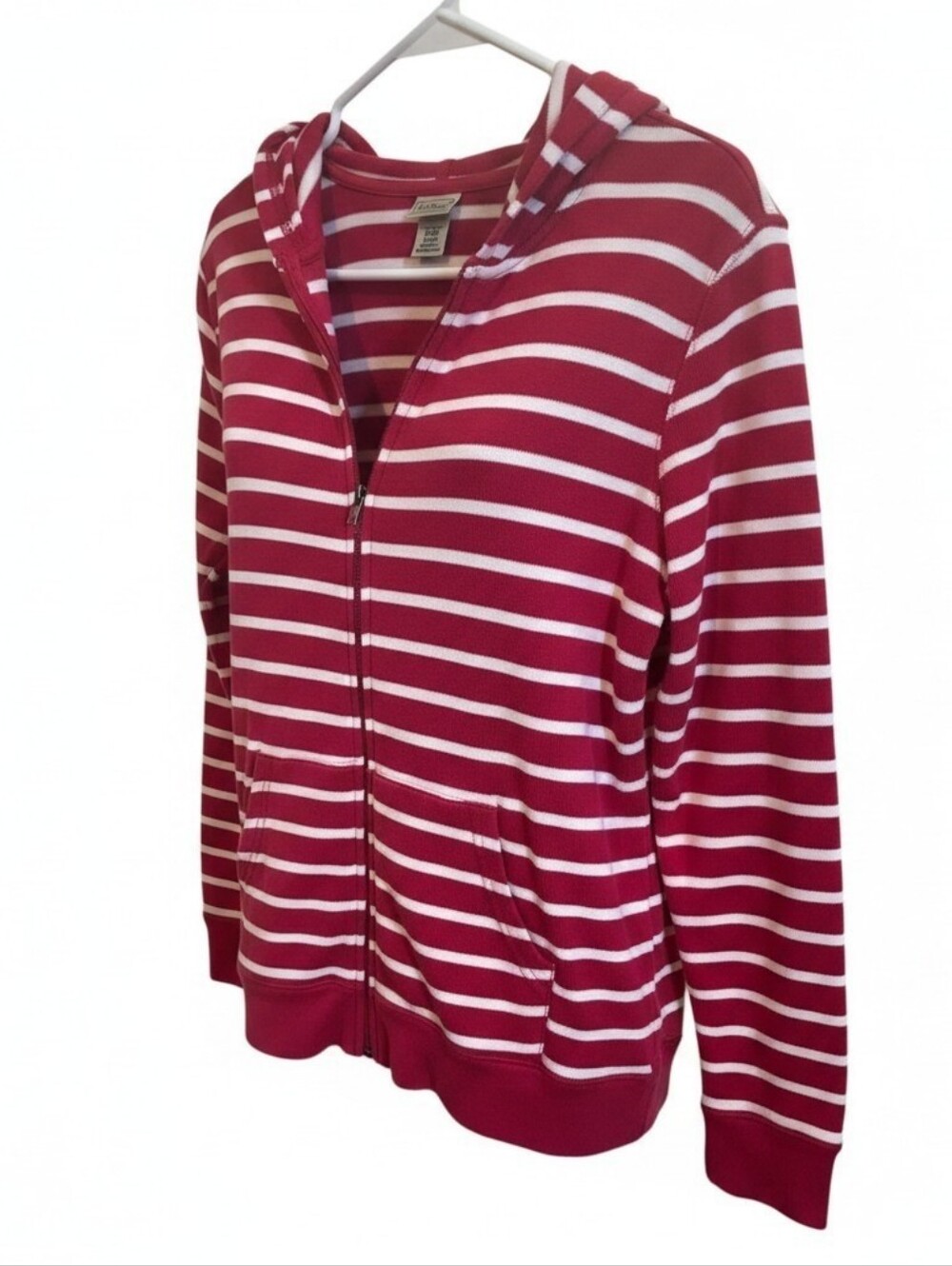 L.l. Bean Striped Zip Hoodie in Berry and White